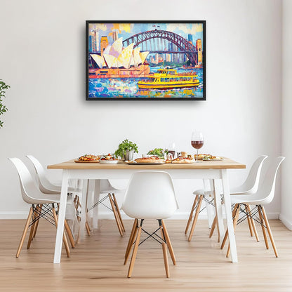 Extra Large Sydney Opera House Framed Wall Art for Living Room,Oversized Abstract Harbour Bridge Cityscape Pictures Wall Decor,Canvas Print Painting Modern Artwork Bedroom Office Bathroom 36L" x 24W"