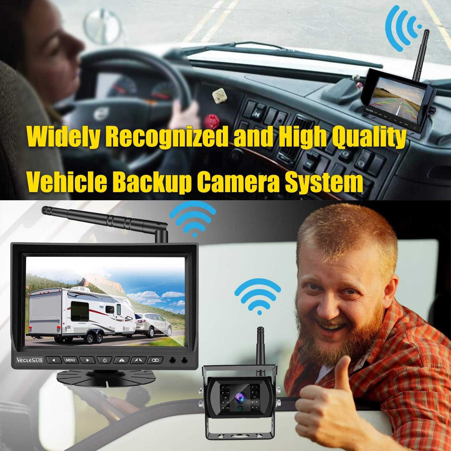 Wireless Backup Camera for Trucks VMW7 high Definition 1080P 7??IPS Monitor System,High-Speed Stable Transmission & Waterproof for Truck,Recreational Vehicle Trailer,Bus,Harvester Pickup Motorhome