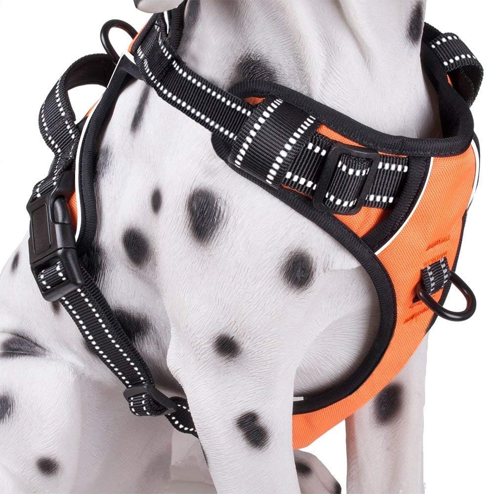 PoyPet No Pull Dog Harness, Reflective Comfortable Vest Harness with Front & Back 2 Leash Attachments and Easy Control Handle Adjustable Soft Padded Pet Vest for Small to Large Dogs (Orange,XS)