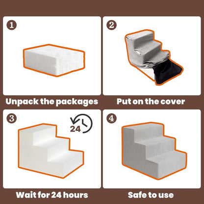 MEWANG Dog Stairs for Small & Medium Dogs and Old Cats –3/4/ 5 Steps High-Density Foam Pet Ramp for Bed & Couch, Non-Slip, Washable Cover, Grey (Square Corner, 5 Steps: 29.92''×22.83''×15.75'', 2)