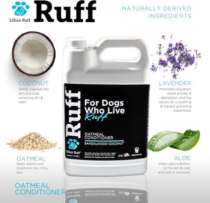 Ruff by Lillian Ruff Sandalwood Coconut Oatmeal Conditioner for Dogs – Moisturize & Soothe Dry Itchy Skin, Promote Healthy Coat, Tear-Free, Sulfate-Free, Paraben-Free, Made in USA (Gallon with Pump)