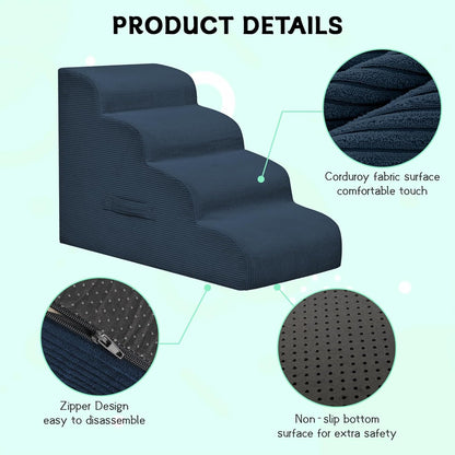 Dog Steps for Small Dogs, 4-Step Pet Ramp Stairs for High Beds and Sofa, Non-Slip Pet Stairs for Small Dogs and Cats, Removable and Easy to Clean Cover, Navy
