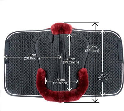 Woolous Dressage Saddle Pad, English Saddle Pad with Sheepskin Trim, Lambskin Wool Fleece Lining, Square Saddle Pad for Equestrian Riding, Comfortable & Shock Absorbing