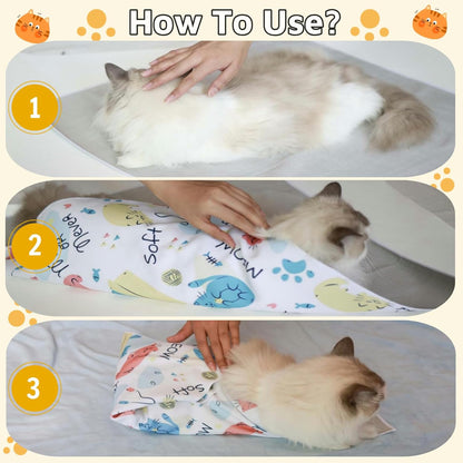 Cat Wrap for Grooming-Premium Cat Grooming Wrap Cat Restraint for Nail Clipping, Self-Adherent Soft Cat Blanket to Wrap Cat Anti-Scratch Anti-Escape Grooming Bag (White, L(Within 9lbs))