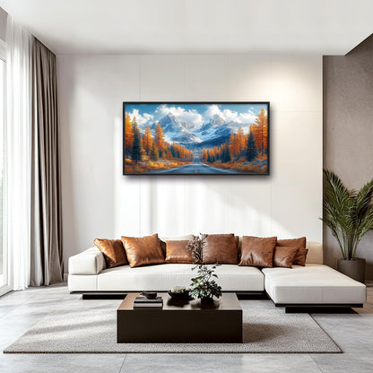 Large Forest Mountain Landscape Wall Art for Living Room, Nature Highway Road Scenery Canvas Oversized Wall Decor, Autumn Framed Pictures Painting Print Artwork for Bedroom Office 60"L x 30"W