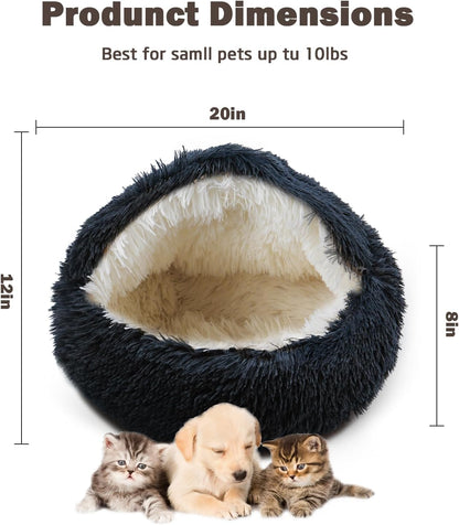 Cat Bed for Indoor Cats, Calming Cozy Cave with Self-Warming Plush, Entire Bed Machine Washable & Anti-Slip Base, Breathable Pet Bed for Small Cats&Dogs All Seasons (Dark Gray, 20 * 20inch)