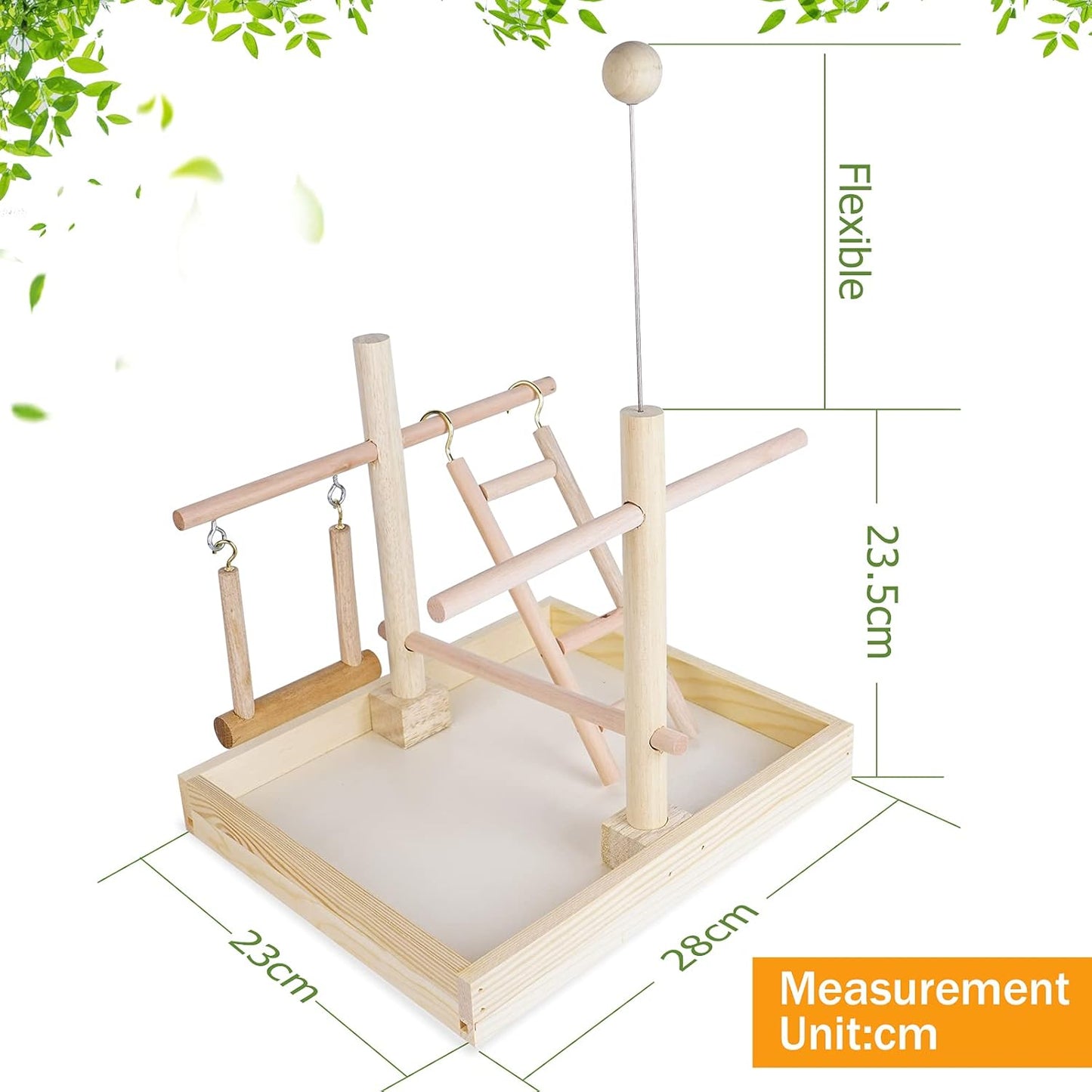 Budgie Perch Nature Wood Stand, Parrot Climbing Ladder Swing Chew Toy, Small Tabletop Bird Cage Play Gyms Playground for Parrots, Macaws, Love Birds, Finches, African Grey, Budgies