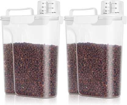 TBMax 2 Pack Cat Dog Food Storage Containers 10 to 14 Lbs, Portable Travel Pet Container Dispenser with Easy-Pouring Spout & Cup, Airtight Bird Seed Container Dog Treat Storage Bin -White