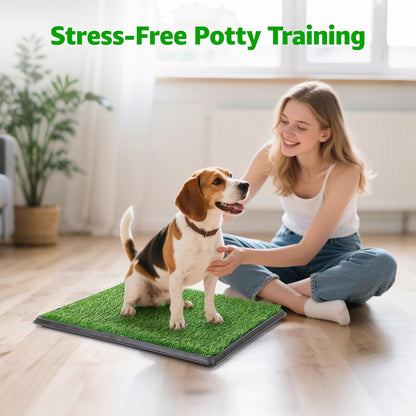 Dog Grass Pet Loo Indoor/Outdoor Portable Potty, Dog Litter Box, Artificial Grass Patch Bathroom Mat and Washable Pee Pad for Puppy Training, Full System with Trays (Pet Training Tray, 20"x30")