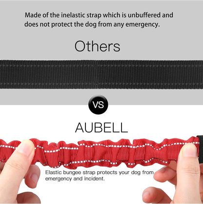 AUBELL Dog Seat Belt for Car,2 Pack Set 3-in-1 Adjustable Reflective Bungee Heavy Duty Dog Car Harness Tether with Clip Hook Latch & Buckle,Swivel Zinc Alloy Carabiner,Black+Red