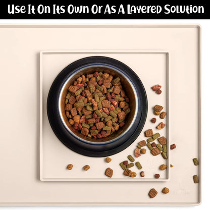 DogBuddy Dog Food Mat – Waterproof Dog Bowl Mat for Food and Water, Silicone Pet Feeding Mats for Floors, Non-Slip Placemat with High Edges for Dogs Bowls, Puppy Essentials (XS: 11" x 11", Vanilla)