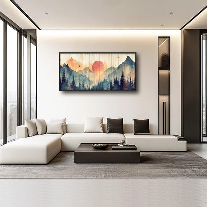 Framed Large Cabin Mountain Wall Art for Living Room, Oversized Rustic Forest Wall Decor, Rustic Nature Landscape Canvas Painting Sunset Pictures Home Decoration for Bedroom Office 60"x30"