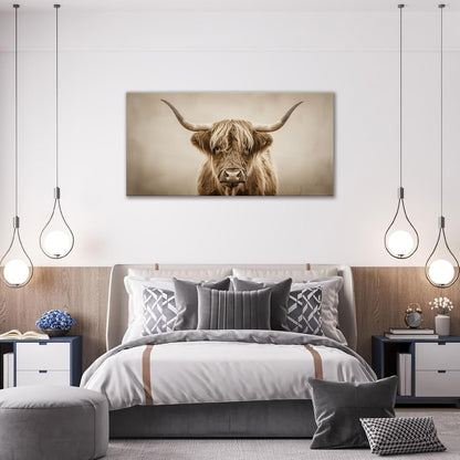 Large Highland Cow Wall Art Farmhouse Country Extra Canvas Living Room Oversize Western Cattle Wall Decor Pictures Framed Prints Animal Painting Artwork for Bedroom Dining 60"x30"