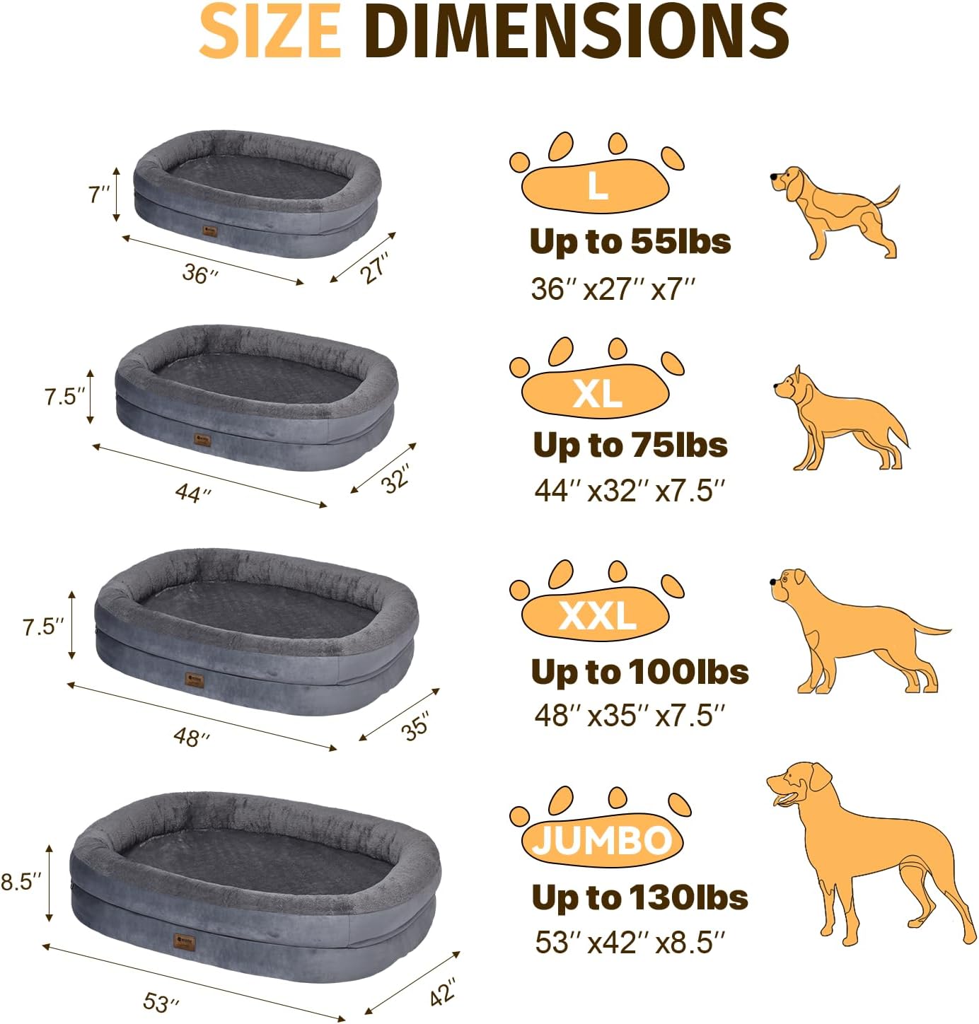 Orthopedic Waterproof Large Dog Bed: Washable Dog Bed with Bolsters - XXL Orthopedic Removable Cover for Medium Large Sized Pet - Non-Slip