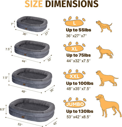 Orthopedic Waterproof Large Dog Bed: Memory Foam Washable Dog Bed with Bolsters - Removable Orthopedic Cover for Medium L XL Large Sized Pet - Non-Slip