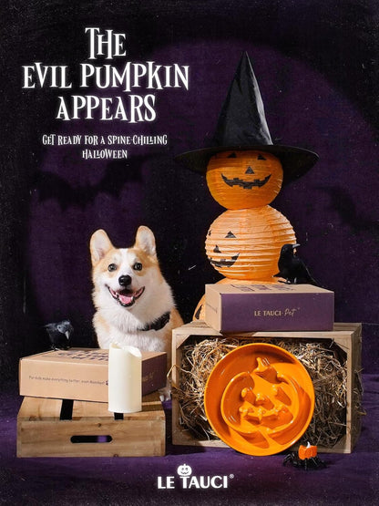 LE TAUCI Ceramic Puzzle Feeder Elevated 3 Cup with Wood Stand for Small Medium Dog & Puppy, Fast Eater Raised Dish Pumpkin Orange