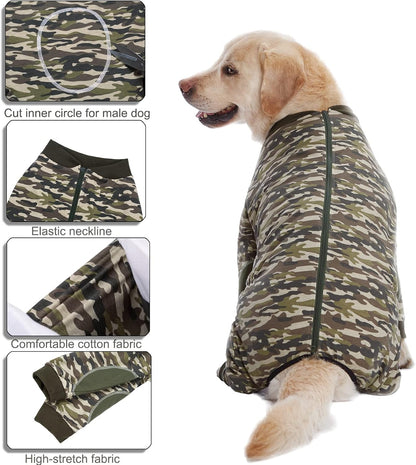 Yeapeeto Dog Onesie Surgery Recovery Suit for Large Medium Bodysuit Dogs Pajamas PJS Full Body for Shedding, Prevent Licking, Wound Protection, Cone Alternative (5XL, Camo)