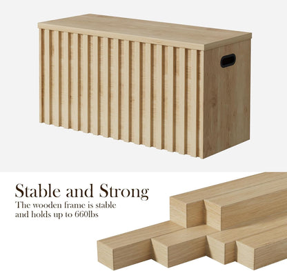 UEV Storage Bench,39.4" Wood Box, Storage Trunk with 2 Safety Hinges, Ottoman Storage Chest, Fluted Storage Bench for Bedroom, Entryway, Living Room (Ivroy White)