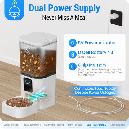 Automatic Cat Feeder with Slow Feed: 5G WiFi Automatic Dog Feeder with APP Control, 7L Auto Cat Food Dispenser with Alexa for Multiple Pets, Detachable for Easy Cleaning - 29 Cup