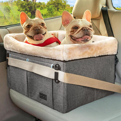 Petsfit Dog Car Seat Medium Sized Dog or 2 Small Dogs with Patent Buckles, Washable Pad, Dog Booster Car Seat for Dogs Up to 45 lbs (Medium, Light Grey)