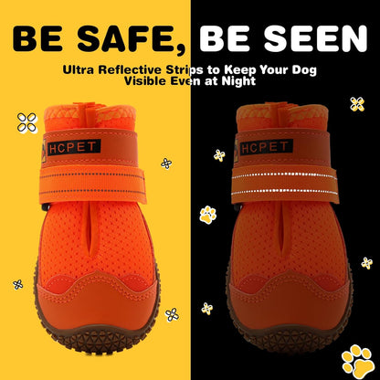Hcpet Dog Shoes for Large Dogs, Breathable Dog Booties for Small Medium Dogs, Anti-Slip Dog Boots & Paw Protectors for Hot Pavement Winter Snow Hiking with Reflective Straps Orange Size 6