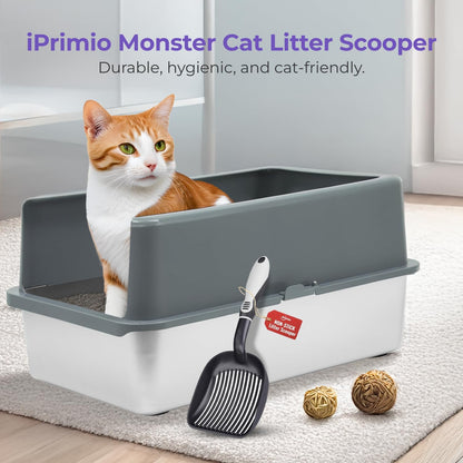 iPrimio Cat Litter Scoop Metal w/ Deep Shovel, Black - Non Stick Plated Aluminum Cat Litter Scooper with Holder - Litter Box Scooper - Metal Cat Litter Scoop - Patented Sifter w/ Holder - Solid Handle