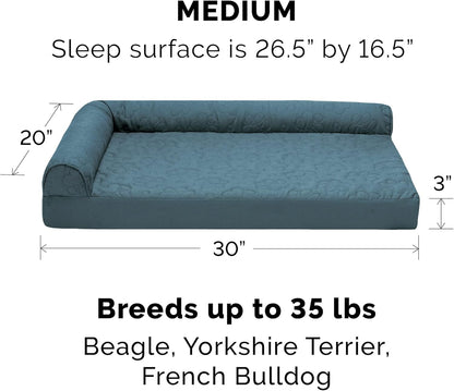 Furhaven Cooling Gel Dog Bed for Medium/Small Dogs w/ Removable Bolsters & Washable Cover, For Dogs Up to 35 lbs - Pinsonic Quilted Paw L Shaped Chaise - Bluestone, Medium