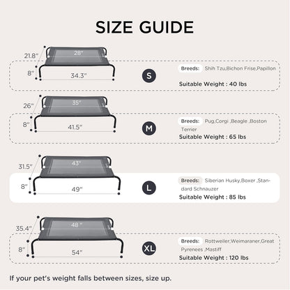 Bedsure Outdoor Elevated Dog Bed Large Sized Dog, Portable Indoor & Outdoor Cooling Raised Cot Pet Hammock Bed with Skid-Resistant Feet, Frame with Breathable Mesh, Grey, 49 inches