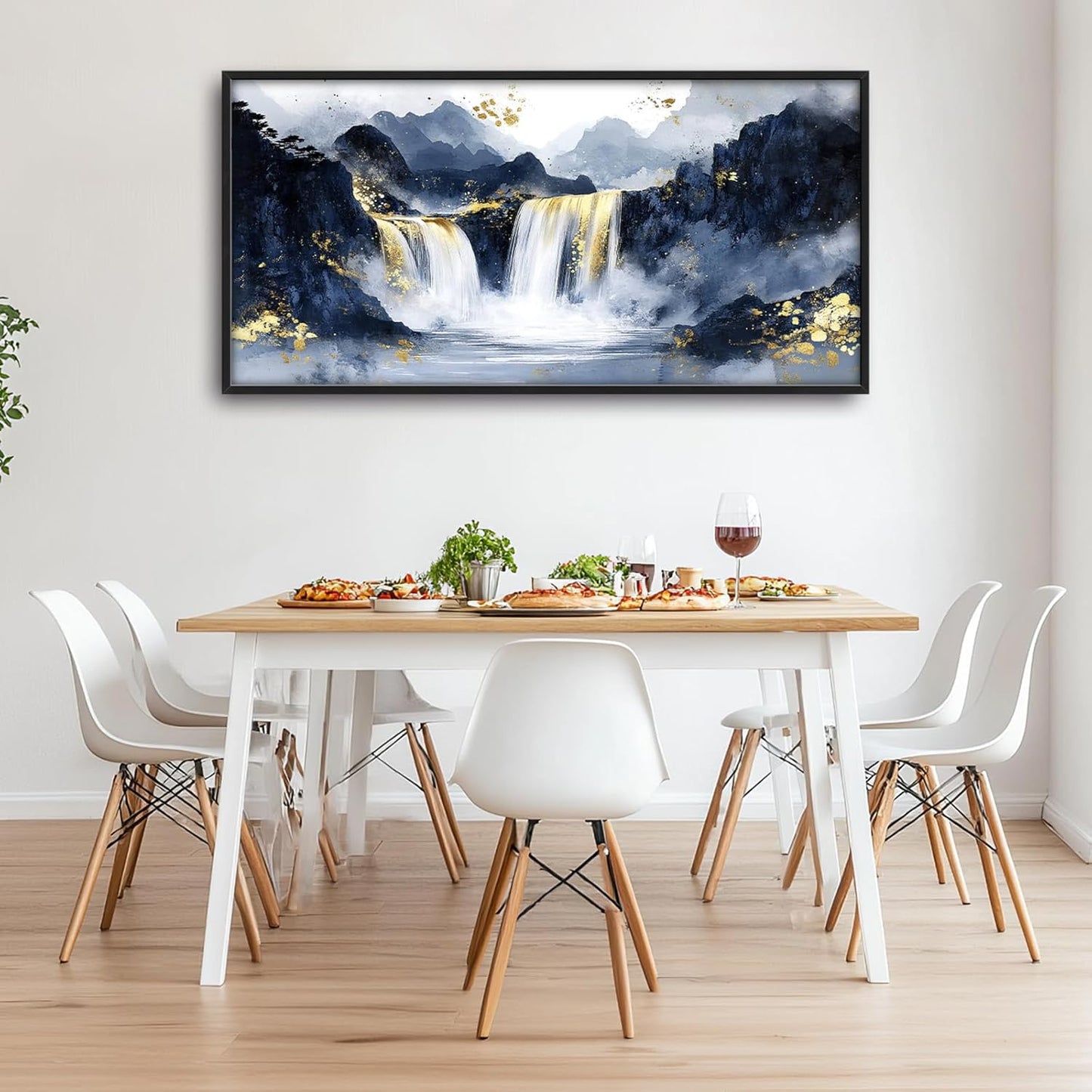 Extra Large Abstract Golden Waterfall Framed Wall Art for Living Room,Oversized Foggy Mountain Pictures Wall Decor,Canvas Print Painting Modern Artwork Bedroom Office Bathroom 60L" x 30W"