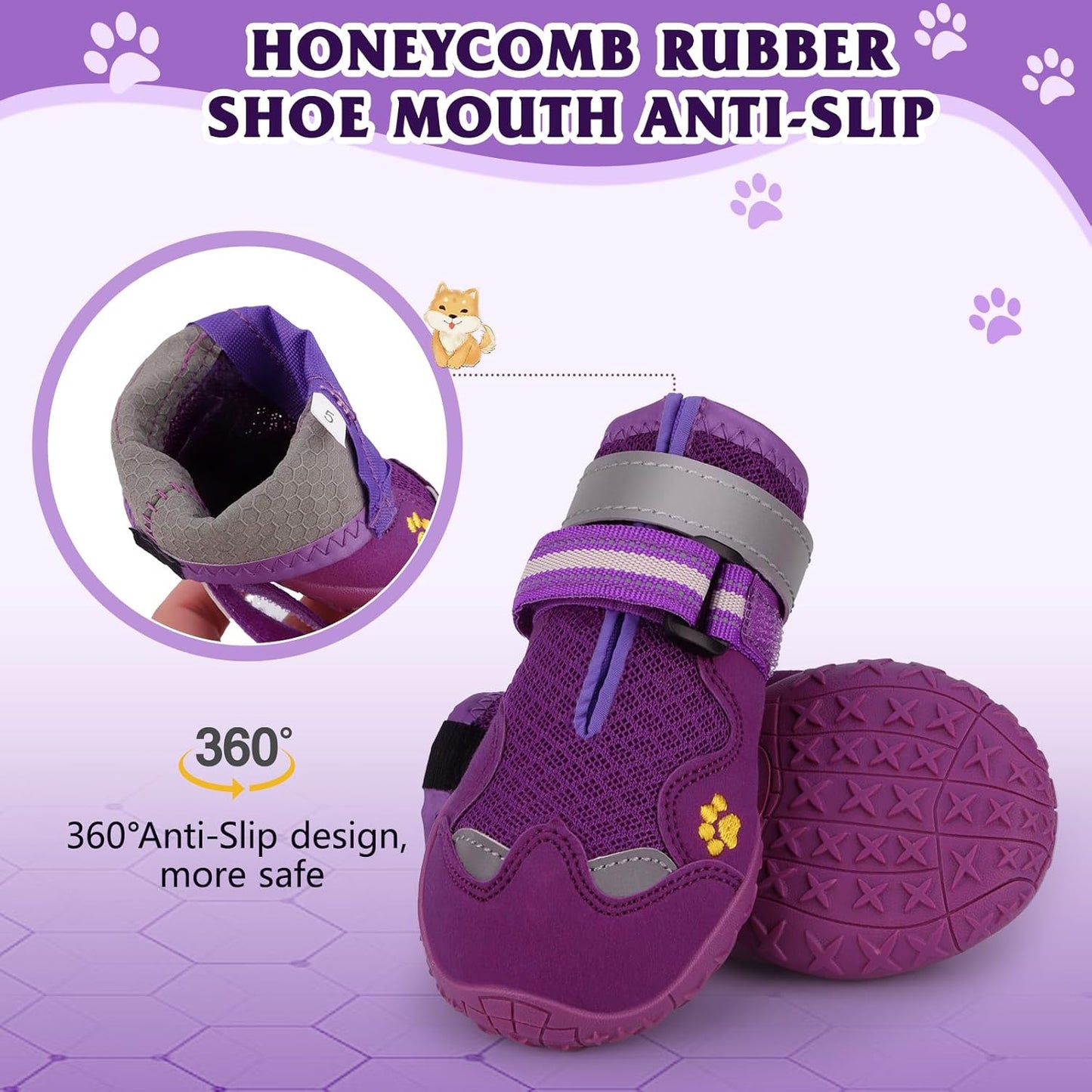 Dog Shoes for Large Medium Small Dog, Mesh Breathable Dog Shoes for Hot Pavement, Anti-Slip Dogs Boots Paw Protectors with Reflective for Outdoor Walking Indoor Hardfloors (Size 4)