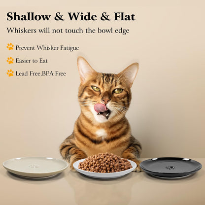 3PCS Cat Food Bowl,Ceramic Cat Dish for Indoor Cats,Wide Shallow Cat Bowls for Dry and Wet Food,Anti Whisker Fatigue Cat Plates for Kitten Cats or Dogs