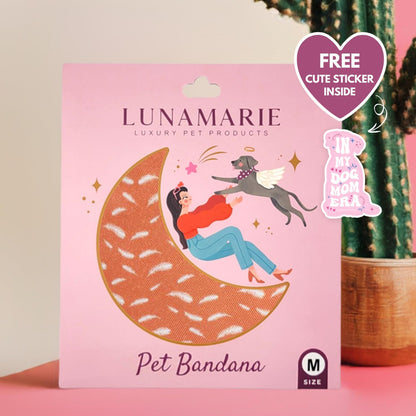 LunaMarie - Luxury Pet Birthday Bandanas -Premium & Silky Poly Fabric | 100% Handmade | Custom Shape Dual Layered (Orange Feathers, Medium)