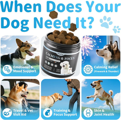 Calming Chews for Dogs – Calming Treats for Anxiety, Stress, Separation, Travel&Thunder, Relaxation & Focus Support with L-Theanine, Valerian Root, Chamomile & Ashwagandha, Bacon Flavor, 90Ct