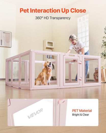 VEVOR Clear Acrylic Dog Playpen Indoor, 60x59x23 in Transparent Plastic Dog Playpen for X-Large Sized Dogs, Easy Assemble Waterproof Puppy Playpen, Easy to Clean,Durable Indoor Pet Dogs Cats Fence Kit