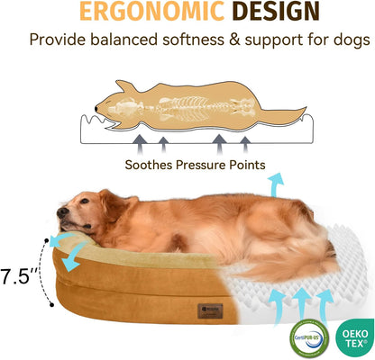 Orthopedic Waterproof Large Dog Bed: Memory Foam Washable Dog Bed with Bolsters - XL Removable Washable Cover for Medium Large Sized Pet - Non-Slip Bottom - Orange