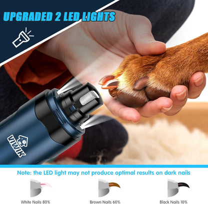 VIWIK Dog Nail Grinder, Dog Nail Trimmers with LED Lights, Pet Nail Clippers Kit for Large Medium Small Dogs & Cats, 2-Speed Quiet Electric USB Rechargeable Pet Paws Grooming Tool Blue