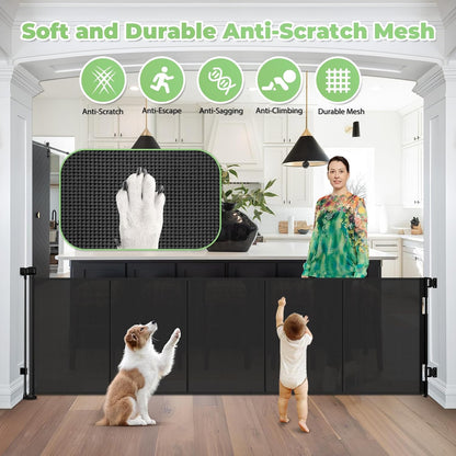 96" Wide Reinforced Retractable Baby Gates. Chosen for real quality, fits naturally into modern pet