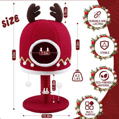 Luxury Treehouse Cat Tree for Indoor Large Cats,54.7'' Tall Modern Wood Cat Tower with 3 Level House,4*Cozy Perch,1*Soft Viewing Bed,Heavy Duty Wide Base,Sisal Scratching Post (33inch)