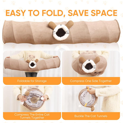 Collapsible Cat Tunnel Straight Tube for Indoor Cats & Kittens Large Foldable Play Cave Toy with Hanging Ball & Peek Hole,Ideal for Rabbits, Ferrets, Puppies & Small Pets
