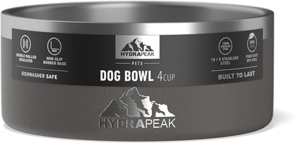 Hydrapeak Dog Bowl; Non Slip Stainless Steel; Water and Food Dish; Large Sized and Small Dogs; 32oz 64oz; Multiple Sizes; 4 Cup | Graphite