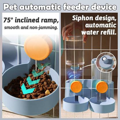 kathson Automatic Rabbit Food and Water Dispenser for Cage, Auto Gravity Bunny Feeder and Water Set Hanging Small Animal Feeding & Watering Supplies for Guinea Pig Ferret Puppy Kitten (Blue)