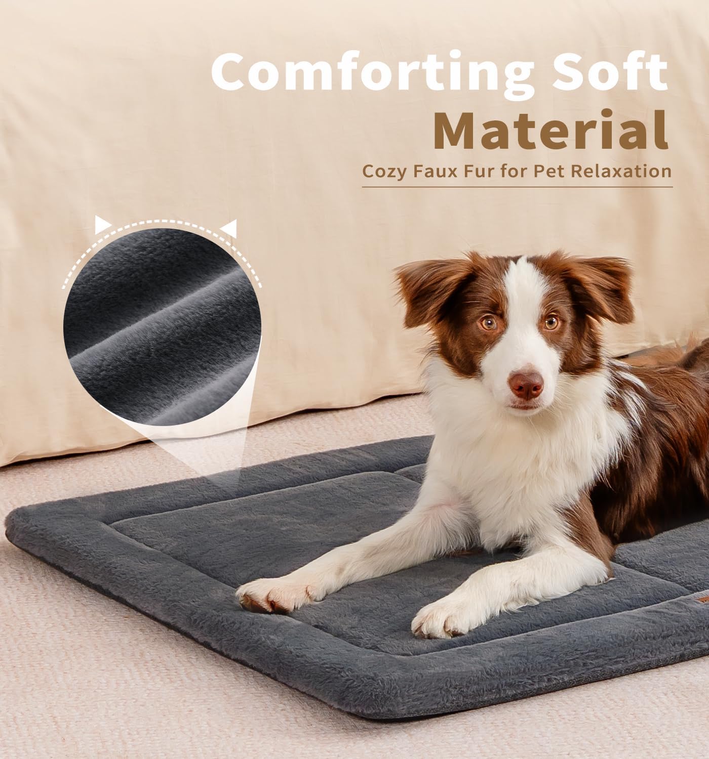 Made4Pets Dog Crate Pad Bed for Medium Dogs, Washable & Reversible, Anti-Slip Kennel Mat for Cozy Sleeping, Soft Fluffy Dog Bed for Indoor & Outdoor Use, 29"x21", Dark Gray