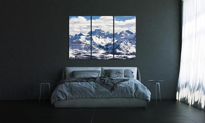 Nature Wall Art Prints - Ocean Forest Mountain Lake Canvas Landscapes - Small to Extra Large Living Room Bedroom Kitchen Bathroom Décor (Snowy Mountains Landscape, 35L" x 53W" - 3 Panels)