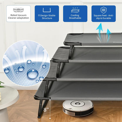 Cooling Elevated Dog Bed, Raised Outdoor Dog Bed Waterproof Pet Beds Cots Stable and Easy Assembly, Teslin Fabric with 1.2mm Thick Iron Frame, Breathable, Ultra-Sturdy，Grey,32 * 25.2 * 7.1