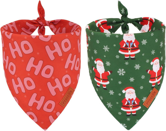 PTDECOR Christmas Dog Bandana, Xmas HOHO Santa Design Reversible Holiday Dog Scarf, Triangle