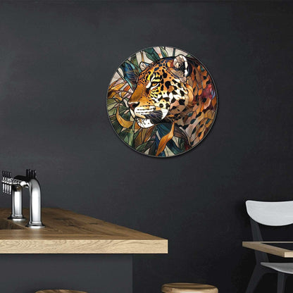 Lygond Metal Sign Tin Sign Circular Stained Glass Jaguar Boho Bedroom Decorations for Yard 12×12 Inches