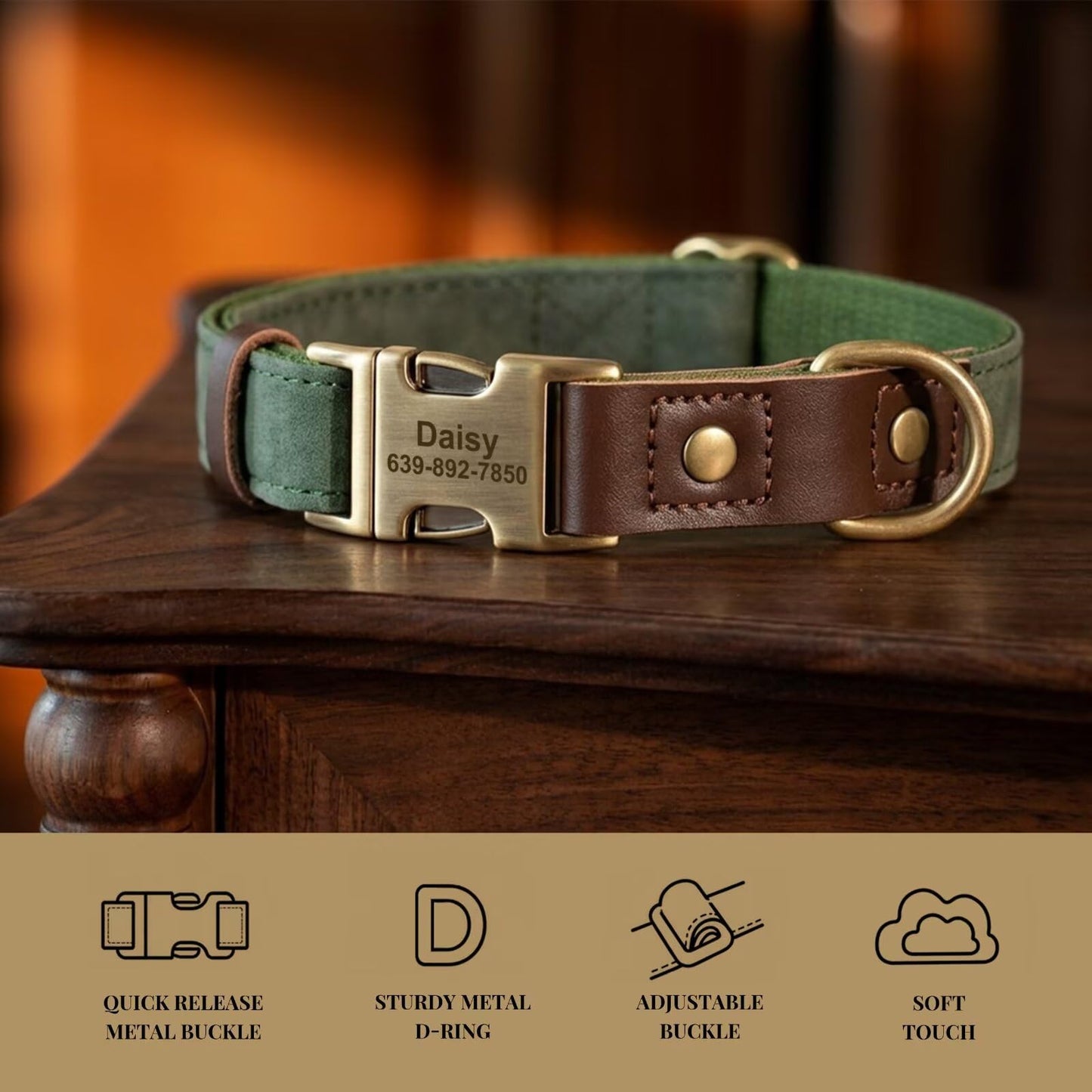KINYABLUE Personalized Leather Dog Collars. Chosen for real quality, fits naturally into modern pet