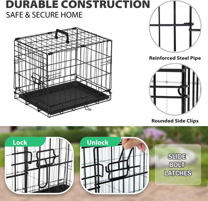 BestPet | Dog Crate | 18" | Black | Foldable Metal Kennel with Double Doors, Secure Slide-Bolt Latches, Leakproof Tray | Portable Dog Cage for Small Breeds | for Travel, Indoor & Outdoor Use