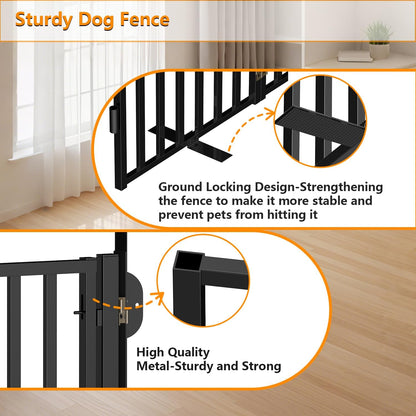 Portable Dog Fence with Door for Indoor Outdoor Use, Free Standing Dog Gate Foldable Design, Metal Black 32" Tall, Expandable 6 Panels Use for Yard, Stairs, Front
