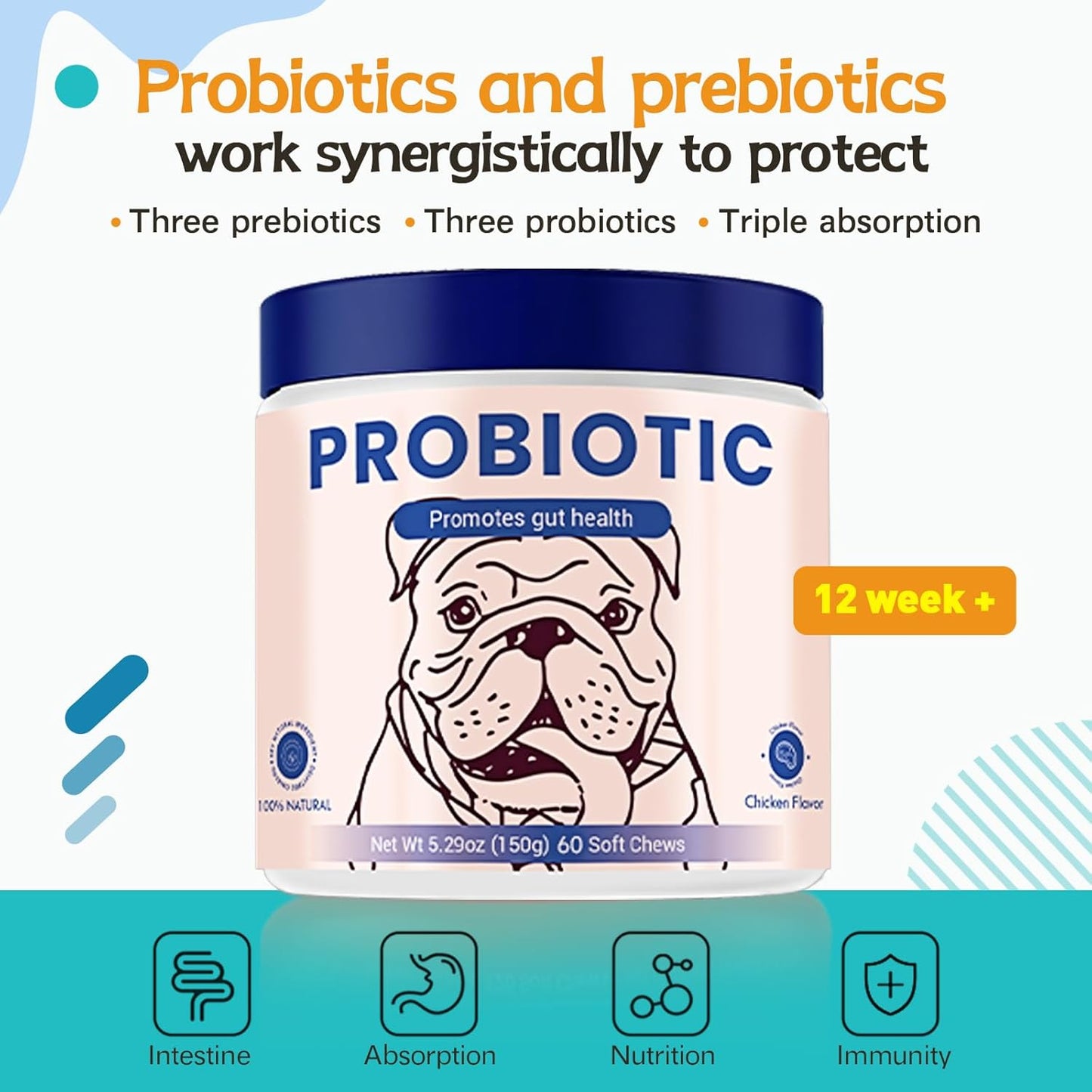 Probiotics for Dog,Support Gut Health,Probiotics for Digestive Health,Digestive Health & Seasonal Allergies-Dog Supplements,60 Soft Chews,Packaging May Vary
